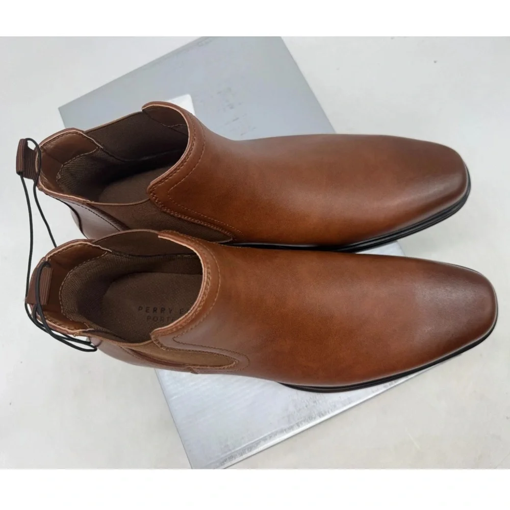 Perry Ellis Portfolio Chelsea Boots‎ Men's Brown Leather Casual Formal - 10.5